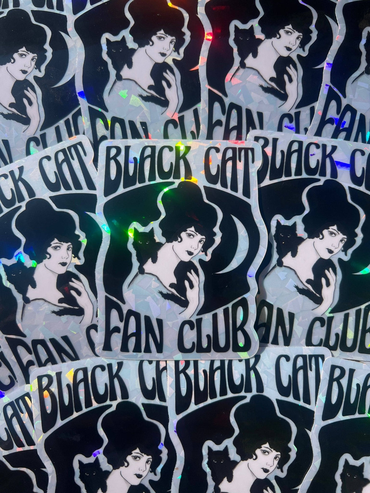 Black Cat Fan Club Holographic Sticker - Stay Weird Kids