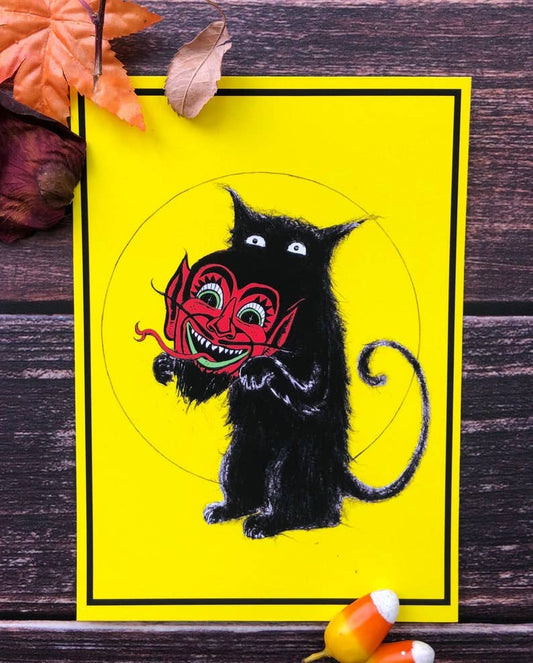 Nine Lives-Vintage Halloween Cat- Wall Decor Print